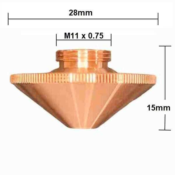 Nozzle, Precitec Compatible, D28-15-M11 - 3.0mm (10-pack) - Single - Copper